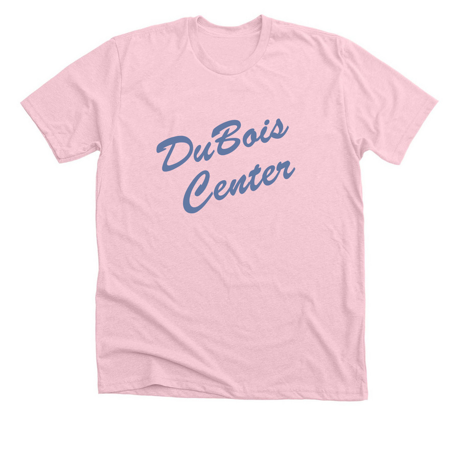 DBC T Shirts - Vintage Script (blue text), a Heather Pink Premium Unisex Tee