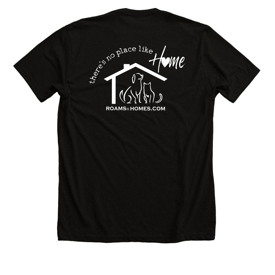 RoamstoHomes there's no place like home, a Solid Black Blend Premium Unisex Tee (back-view)