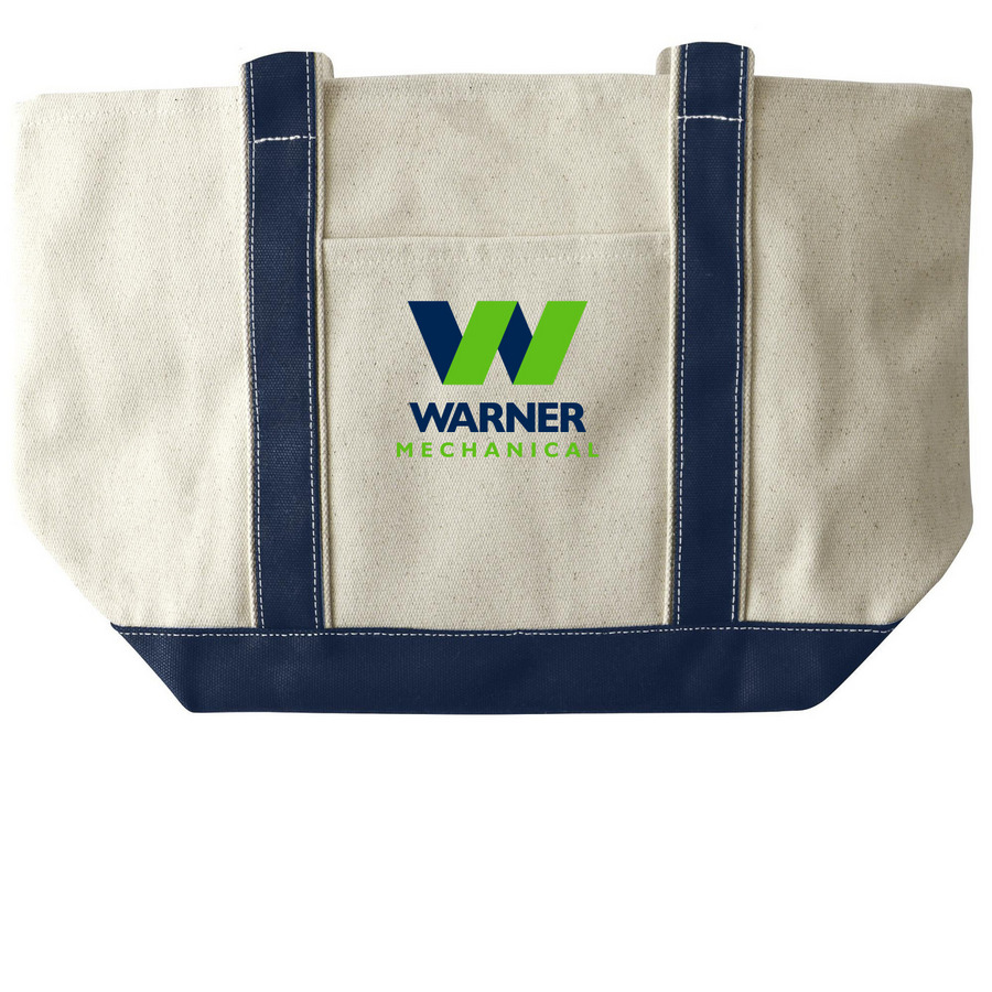 Warner Mechanical Tote Bag, a Natural/Navy Large Two-Tone Canvas Tote Bag
