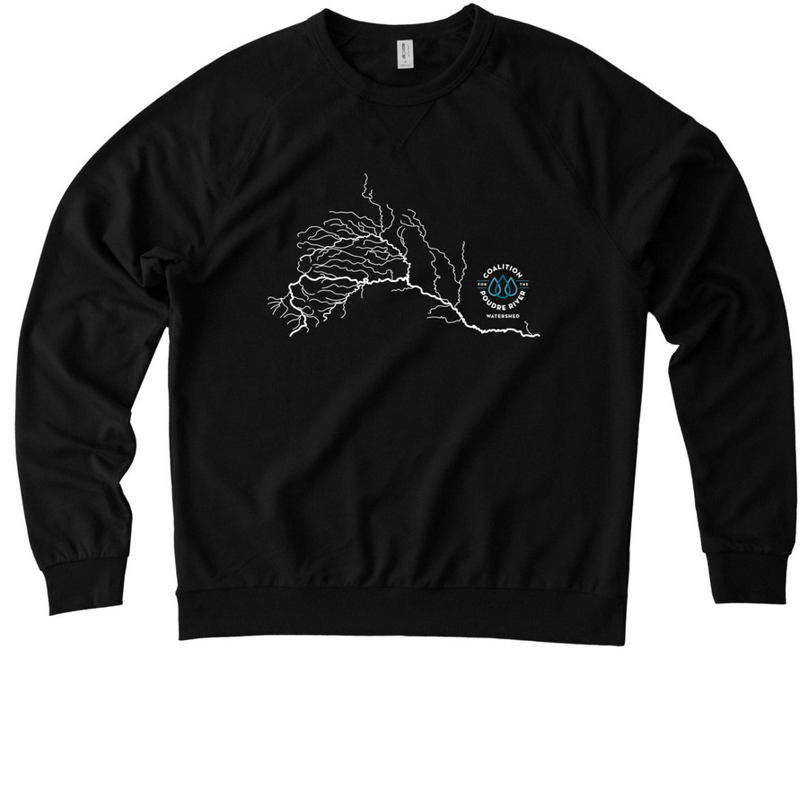 Support the Poudre River Watershed!, a Deep Black Allmade Organic French Terry Crewneck Sweatshirt
