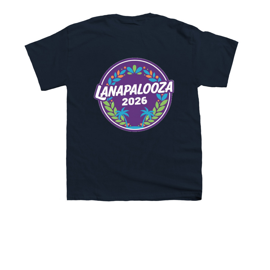 Lanapalooza 2026, a Navy Youth Unisex Tee (back-view)