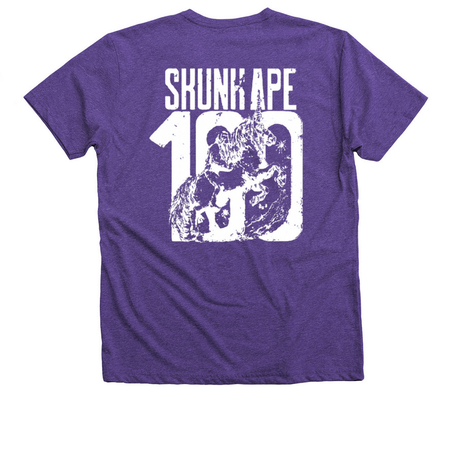 Skunk Ape 100, a Purple Rush Premium V-Neck Tee (back-view)