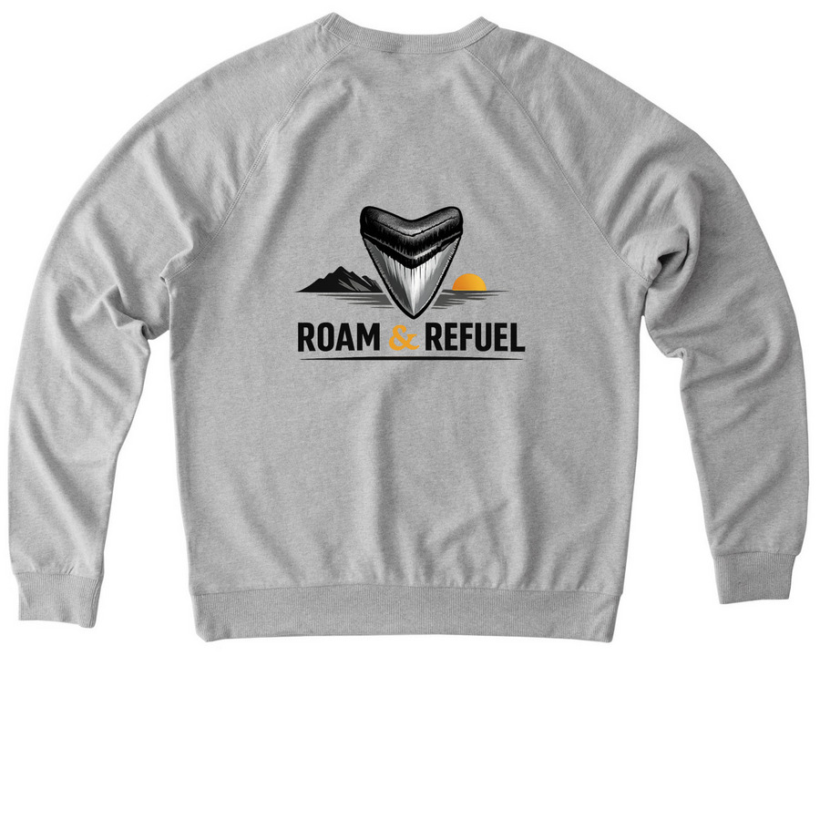 Roam & Refuel Shark Tooth Modern Crew, a Granite Grey Heather Allmade Organic French Terry Crewneck Sweatshirt (back-view)