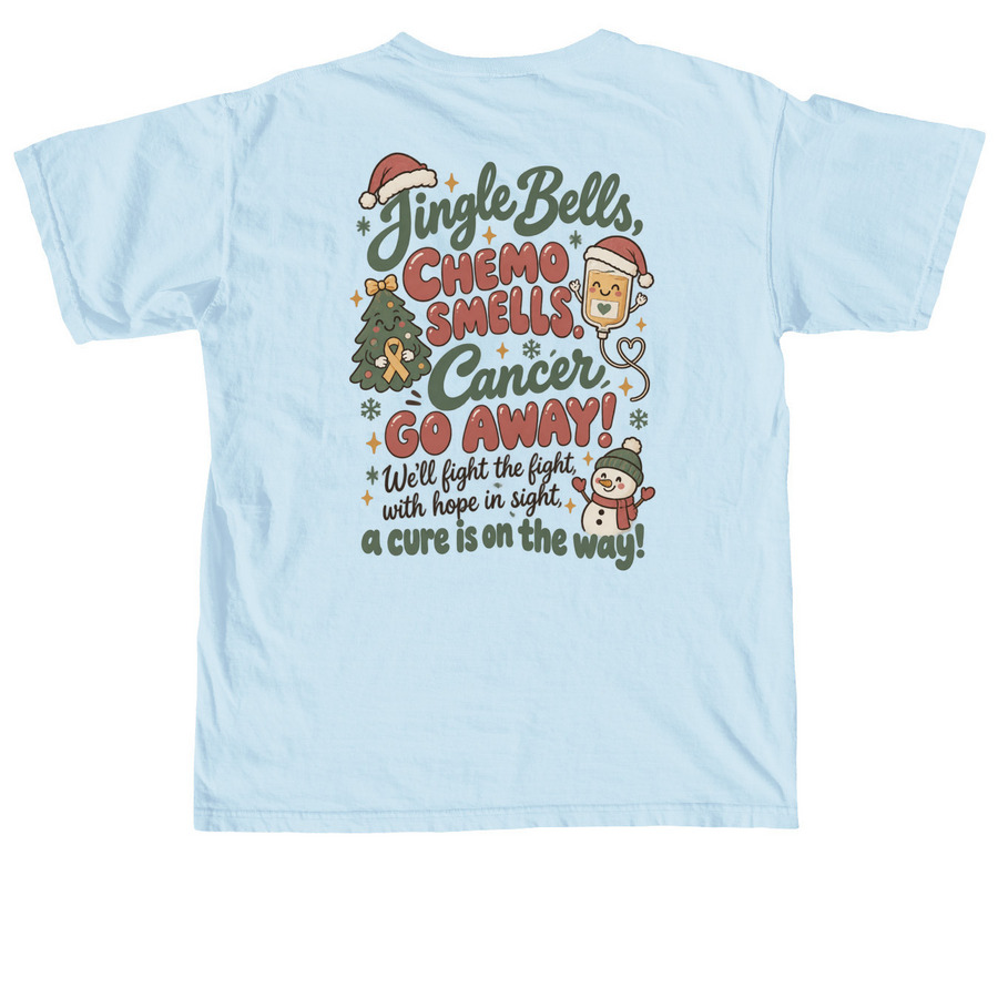 Jingle Bells Chemo Smells, a Chambray Comfort Colors Unisex Tee (back-view)