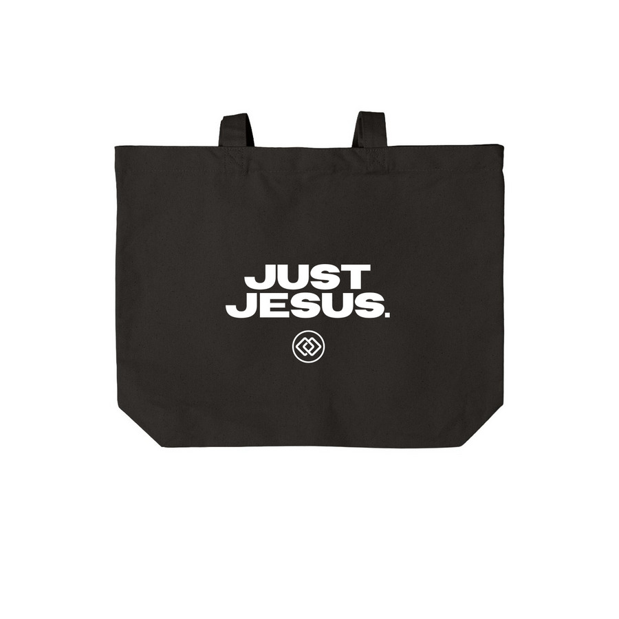 JUST JESUS prayer room tote, a Deep Black Cotton Canvas Tote Bag