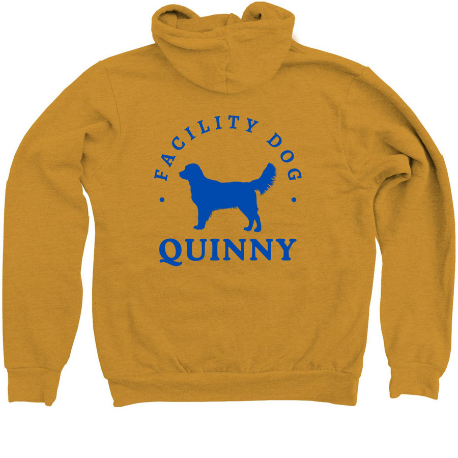 Quinny, a Heather Mustard Zip Up Hoodie (back-view)