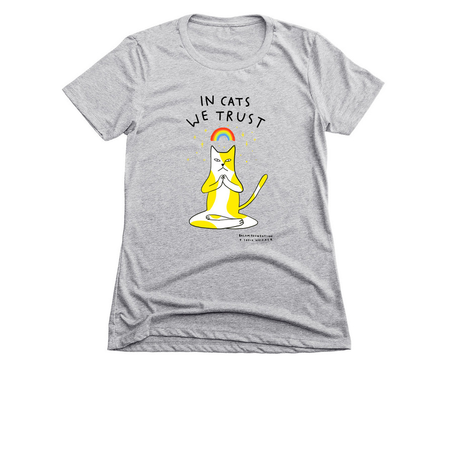 In Cats We Trust (black), a Dark Heather Grey Women's Slim Fit Tee