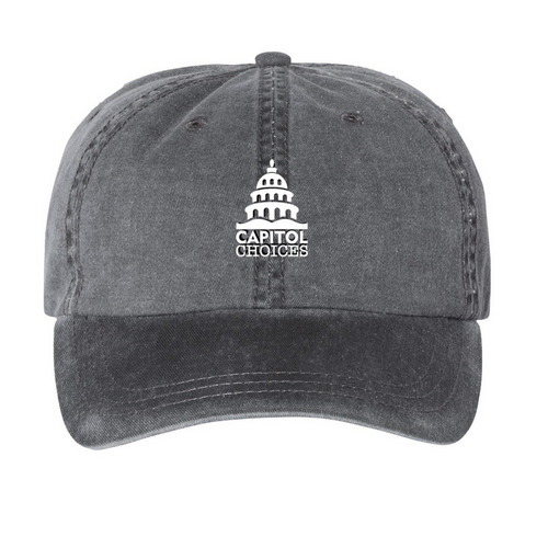 Capitol choices hats, a Black Printed Pigment Dye Baseball Cap