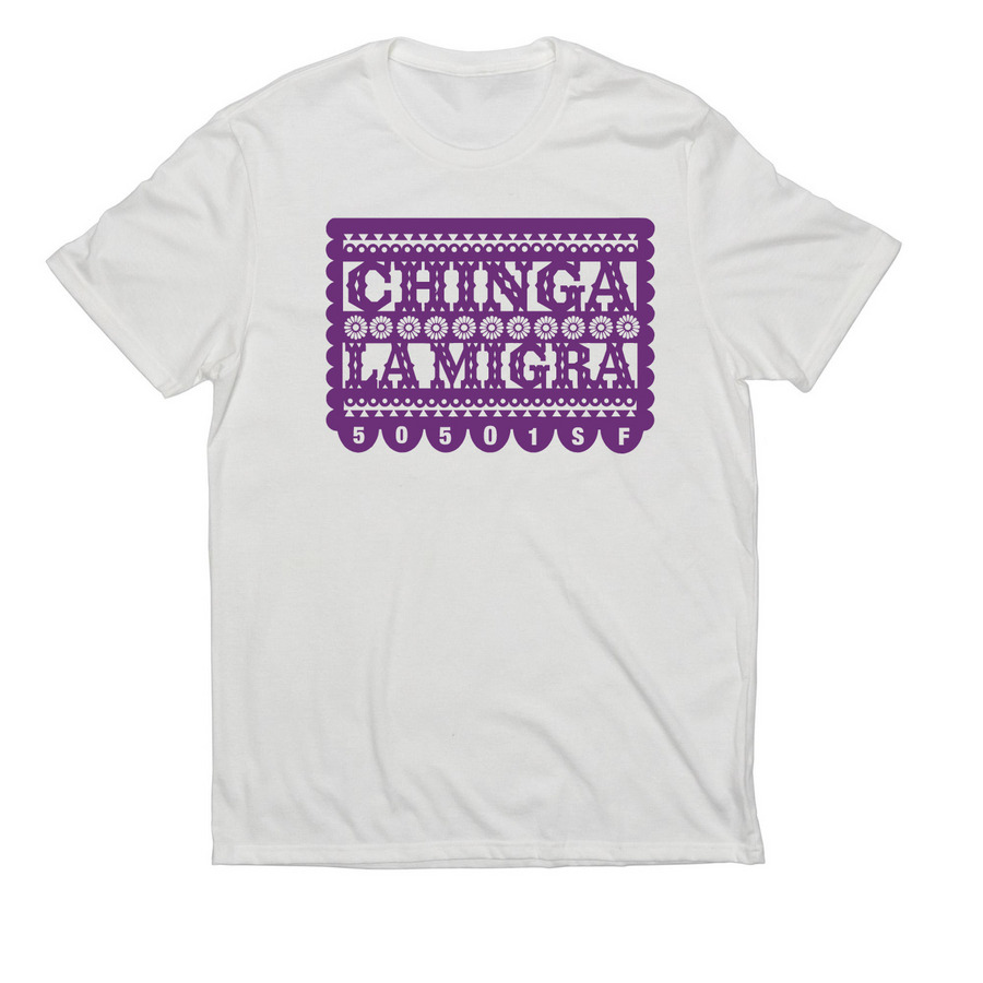 Chinga La Migra (purple), a Fairly White Allmade Eco Triblend Unisex Tee