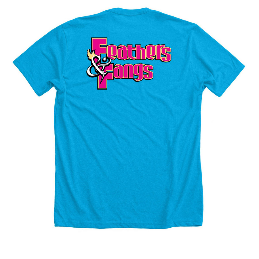 Feathers & Fangs F&F Logo, a Neon Blue Premium Unisex Tee (back-view)