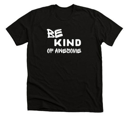 Be Kind of awesome on Front, TDK Logo back, a Black Heather Premium Unisex Tee