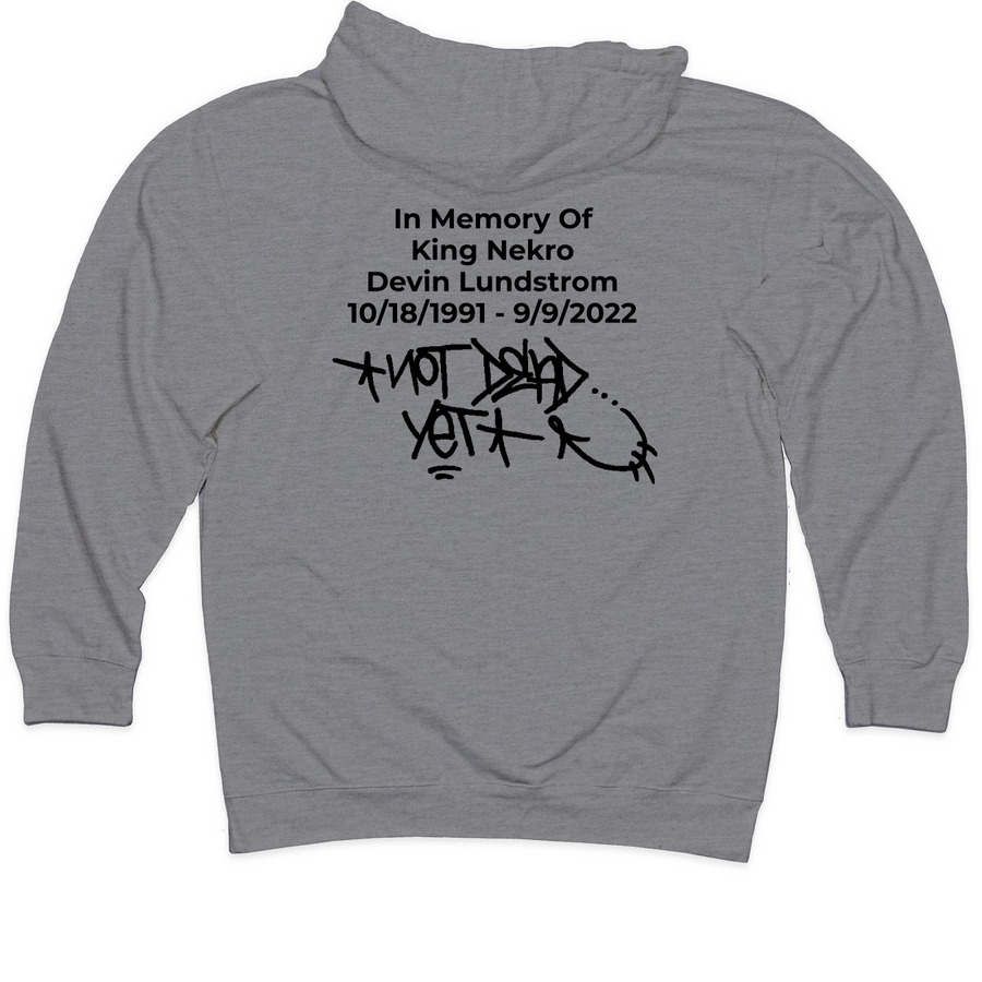 King Nekro, a Gunmetal Heather Midweight Pullover Hoodie (back-view)