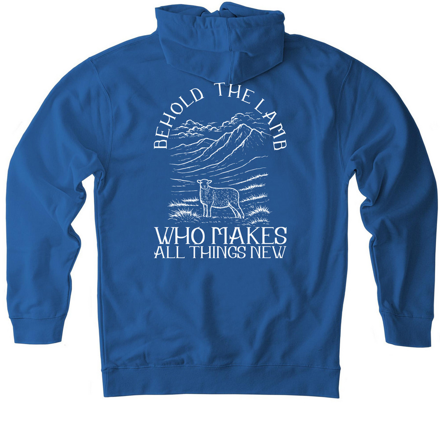 Behold The Lamb, a Royal Heavyweight Pullover Hoodie (back-view)