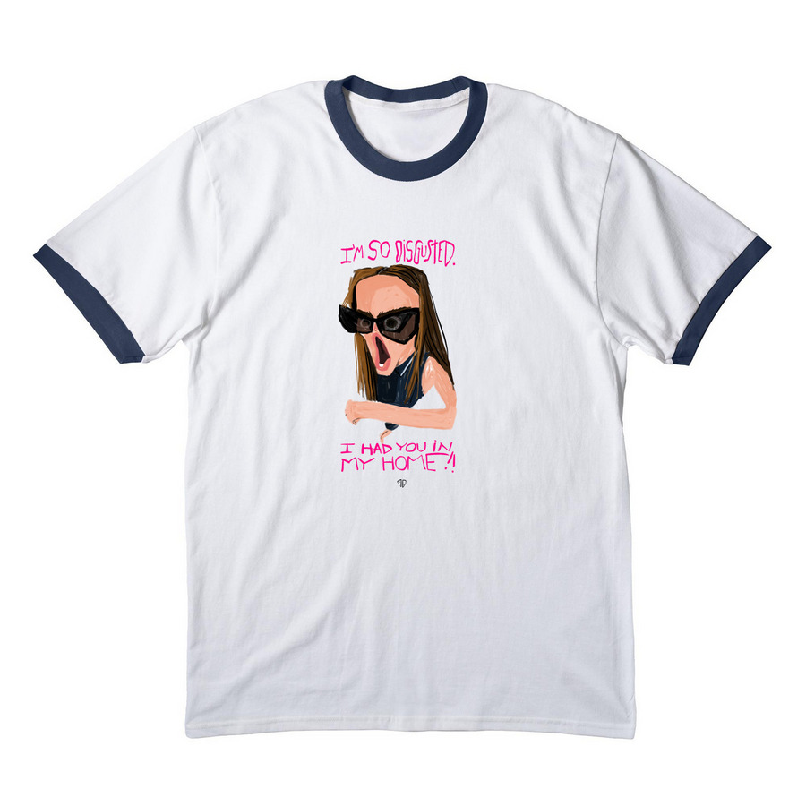 Big Mere is Disgusted, a White/ Navy Cotton Ringer Tee