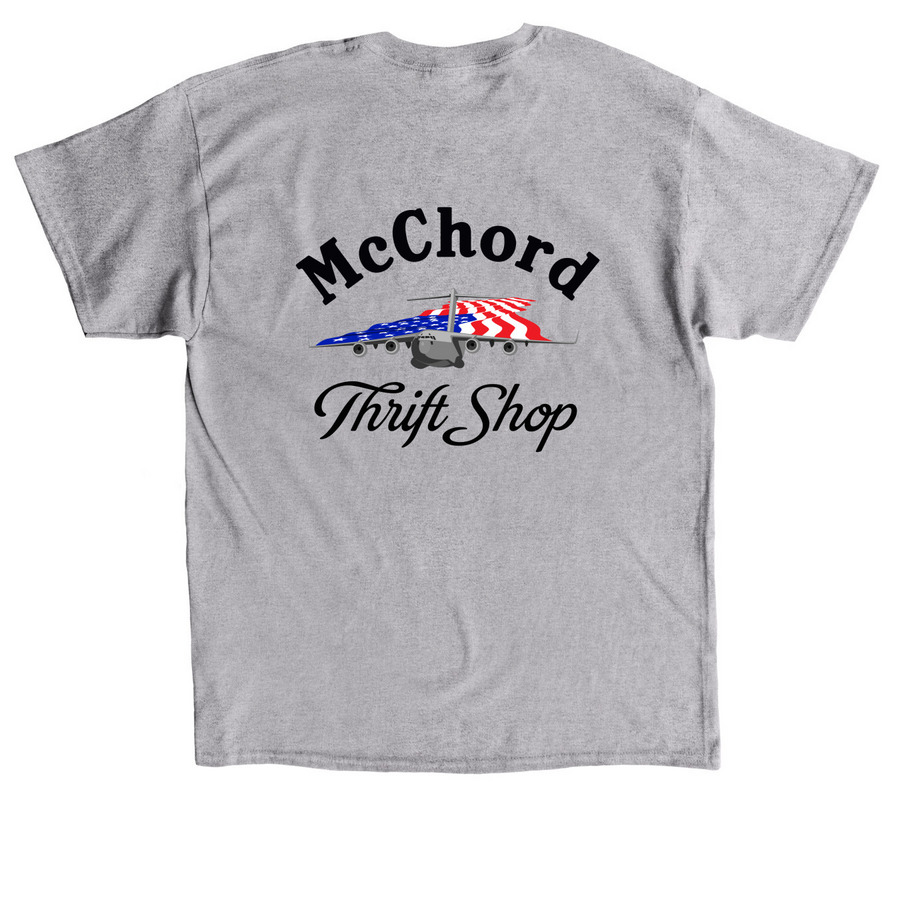 Short Sleeve Volunteer Shirt - Black text, a Sport Grey Classic Unisex Tee (back-view)