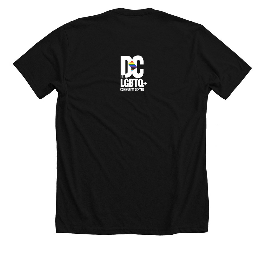 Queer and DC Proud, a Solid Black Blend Premium Unisex Tee (back-view)