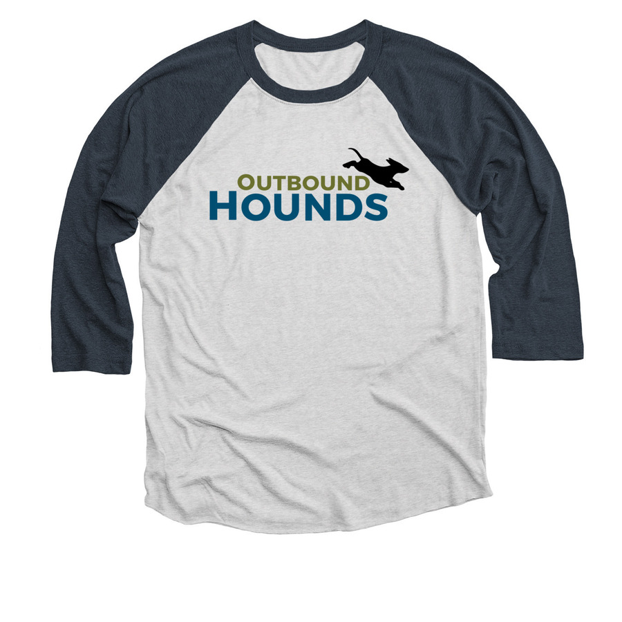 Outbound Hounds for Handsome Dan's Rescue, a Indigo and Heather White 3/4 Sleeve Baseball Tee