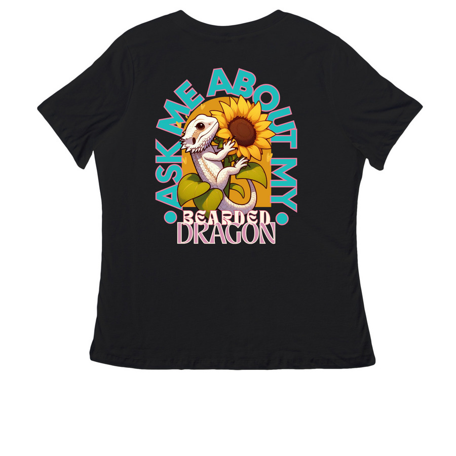 Ladies bearded dragon lover, a Black Women's Relaxed V-Neck Tee (back-view)