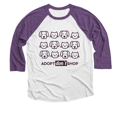 Adopt Don't Shop, a Purple Rush and Heather White 3/4 Sleeve Baseball Tee