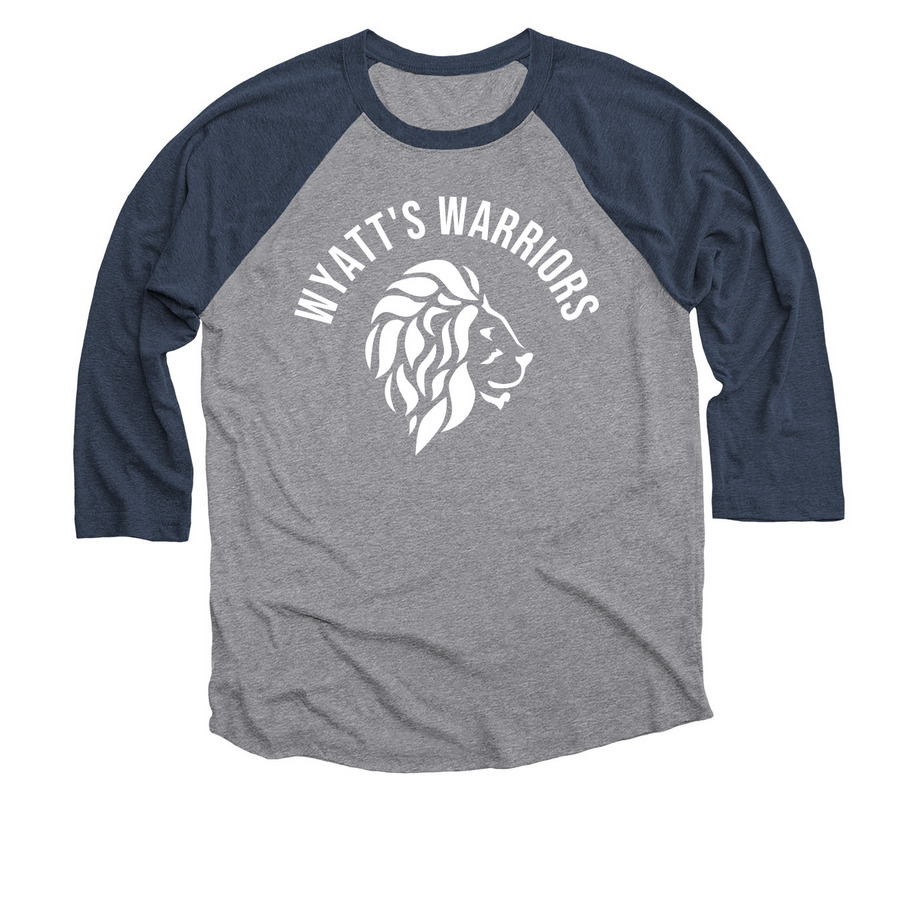 Wyatt's Warriors Team Shirts, a Vintage Navy and Premium Heather 3/4 Sleeve Baseball Tee