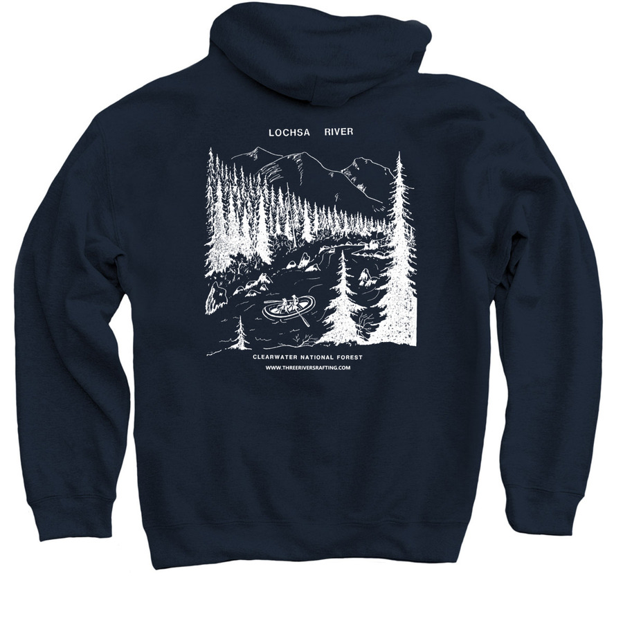 LOCHSA RIVER, a Navy Pullover Hoodie (back-view)
