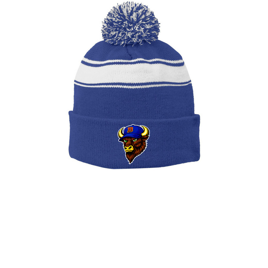 Bison Hat, a True Royal/ White Printed Stripe Pom-Pom Beanie