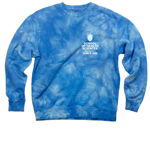 Class of 2026 Small Print TU SHS, a Aqua Blue Tie Dye Crewneck Sweatshirt