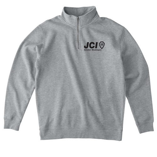 JCI Greater Muskegon - Black Logo, a Grey Heather Midweight Quarter Zip Pullover
