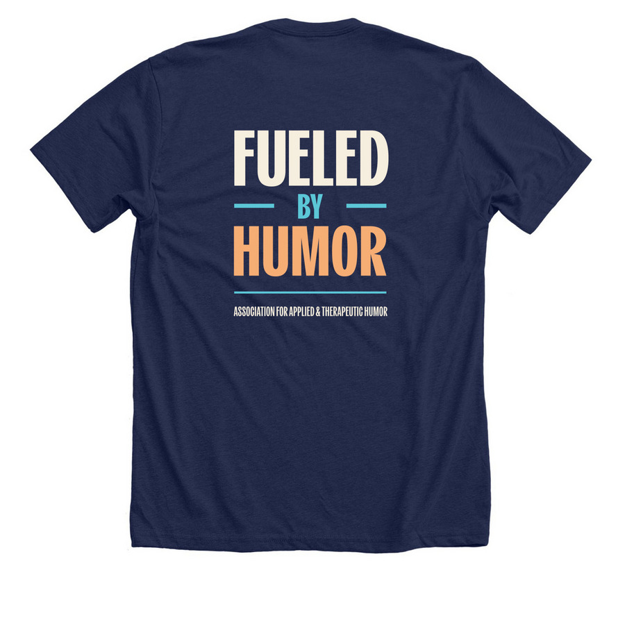 Fueled By Humor, a Solid Navy Blend Premium Unisex Tee (back-view)