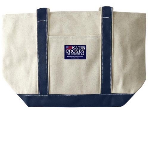 Team Katie Bags, a Natural/Navy Large Two-Tone Canvas Tote Bag