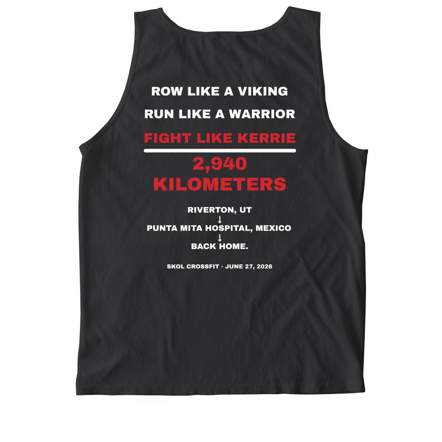 Kilometers for Kerrie, a Black Comfort Colors Tank Top (back-view)