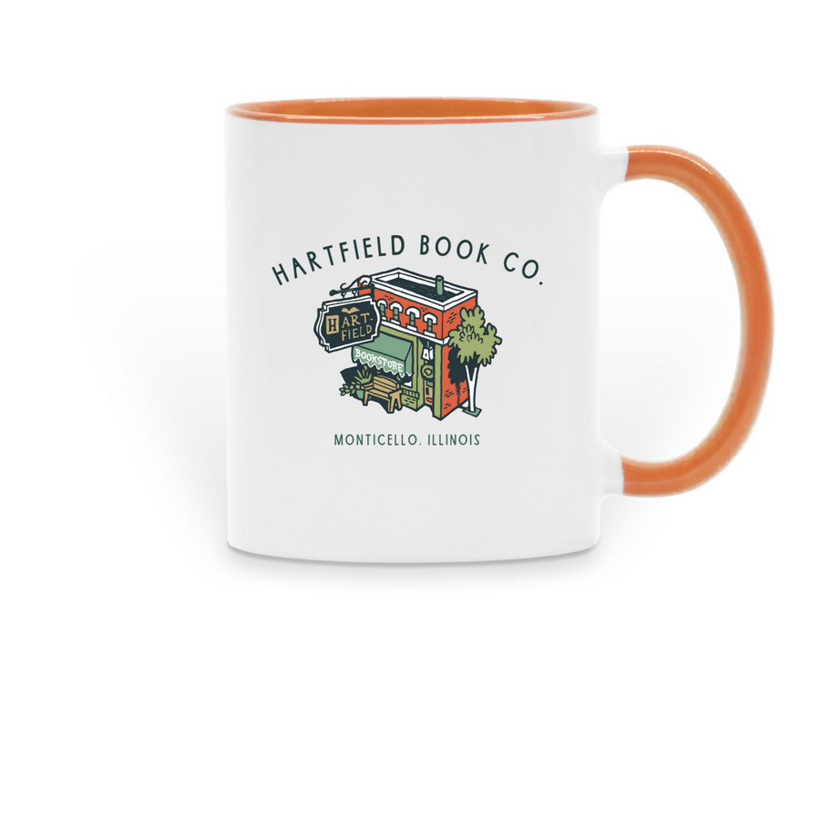Hartfield Book Co mug, full color logo, a Orange Two-Tone Ceramic Mug