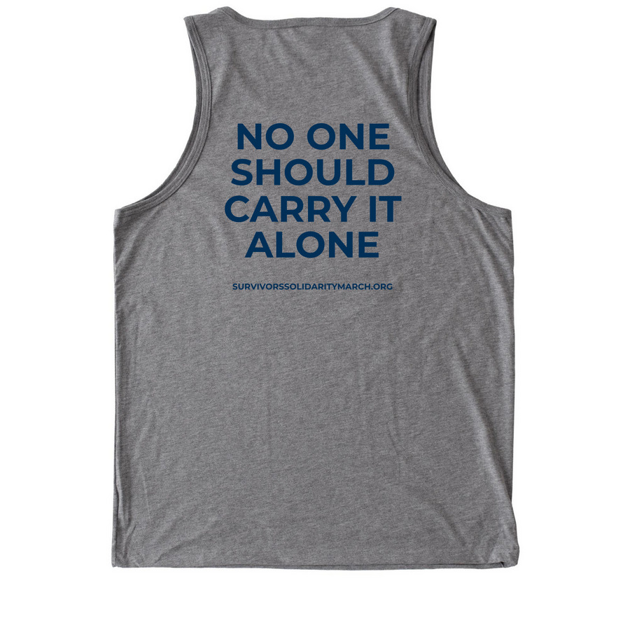 I Stand With Survivors, a Aluminum Grey Allmade Eco Triblend Tank (back-view)
