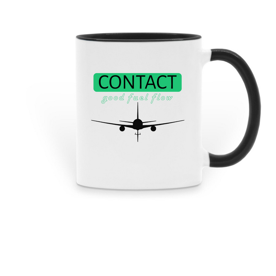 Contact. Good Fuel Flow.&nbsp;, a Black Two-Tone Ceramic Mug