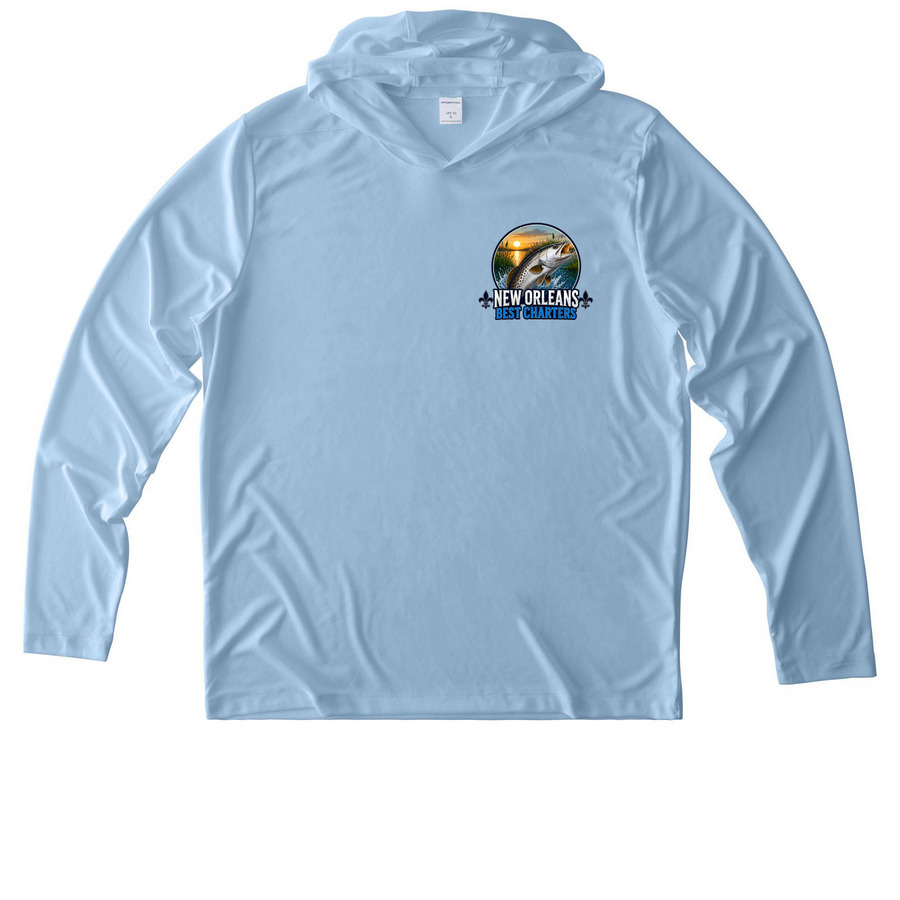 Fishing shirts!, a Light Blue UV Performance Long Sleeve Hoodie