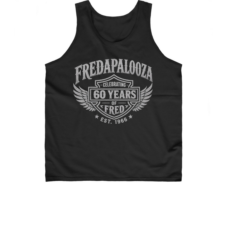 Fredapalooza Celebrating 60 / Ride On., a Black Classic Unisex Tank Top
