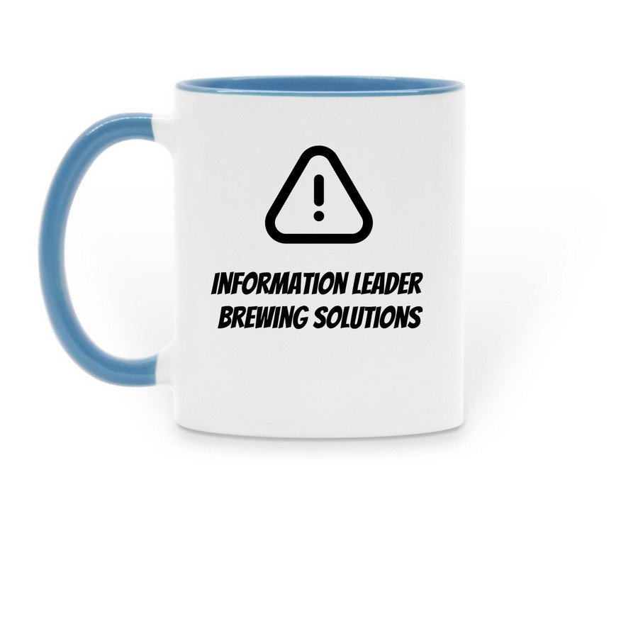Information Leader Brewing Solutions Mug, a Light Blue Two-Tone Ceramic Mug (back-view)