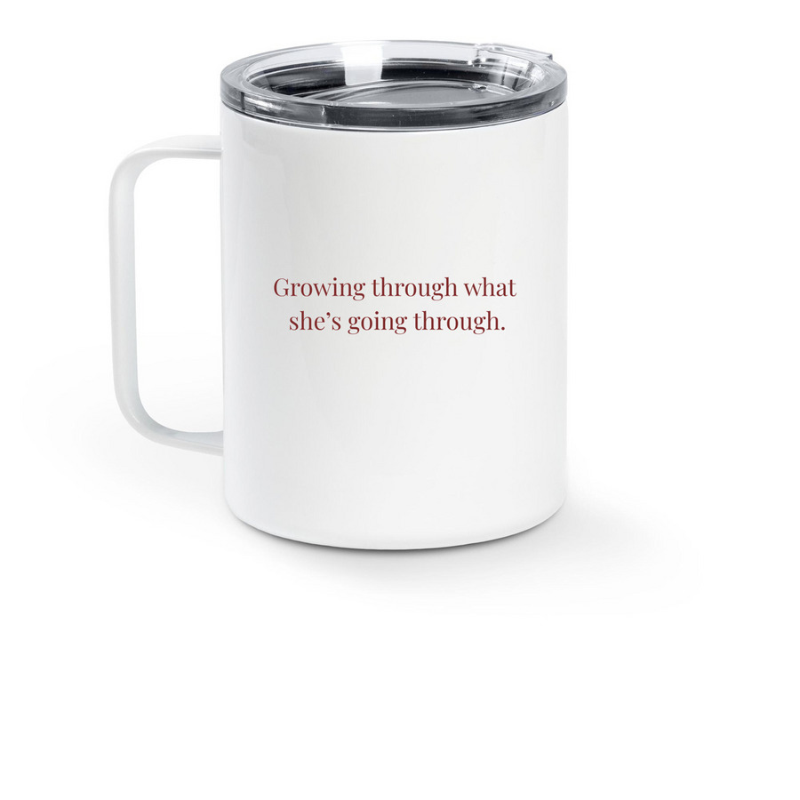 Travel Mug, a White Stainless Steel Travel Mug (back-view)