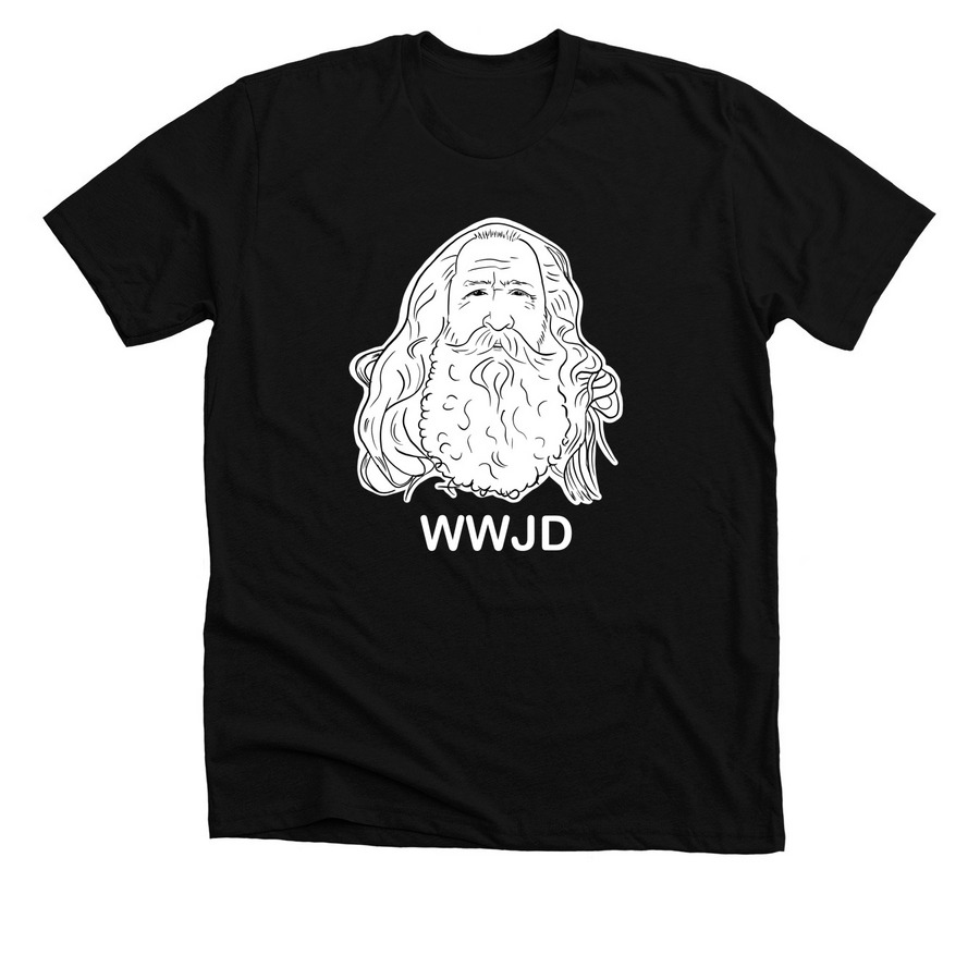 WWJD, a Solid Black Blend Premium Unisex Tee