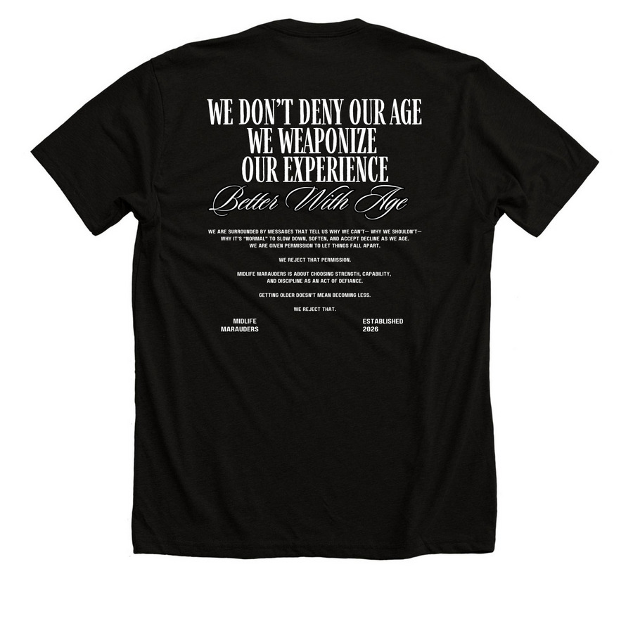 Midlife Marauders&nbsp;, a Solid Black Blend Premium Unisex Tee (back-view)