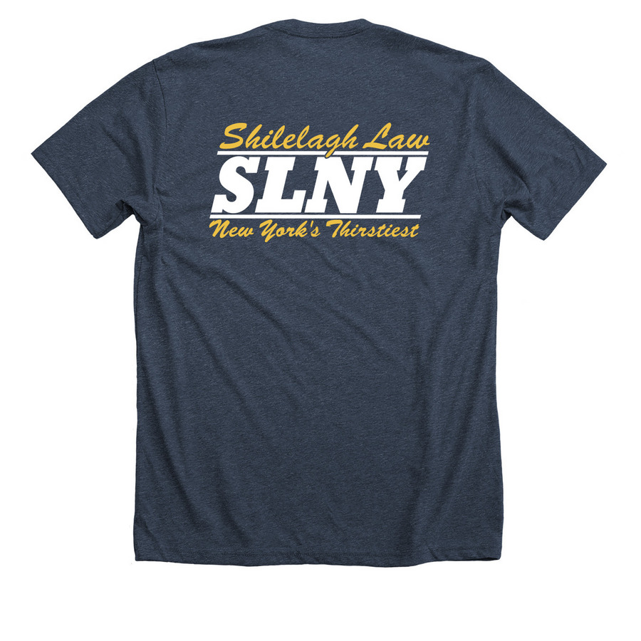 Shilelagh Law "Law & Order" Tee Shirt, a Heather Midnight Navy Premium Unisex Tee (back-view)