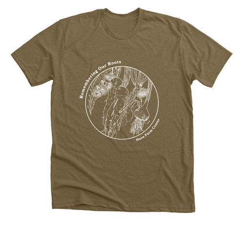 Remembering Our Roots, a Heather Olive Premium Unisex Tee