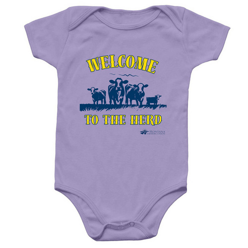 Welcome to the Herd, a Lavender Infant Onesie