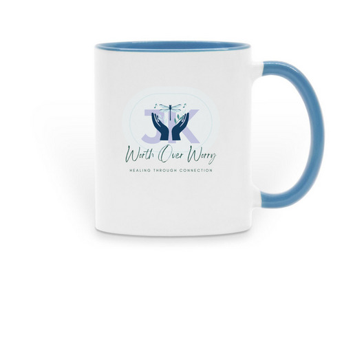 Worth Over Worry, a Light Blue Two-Tone Ceramic Mug