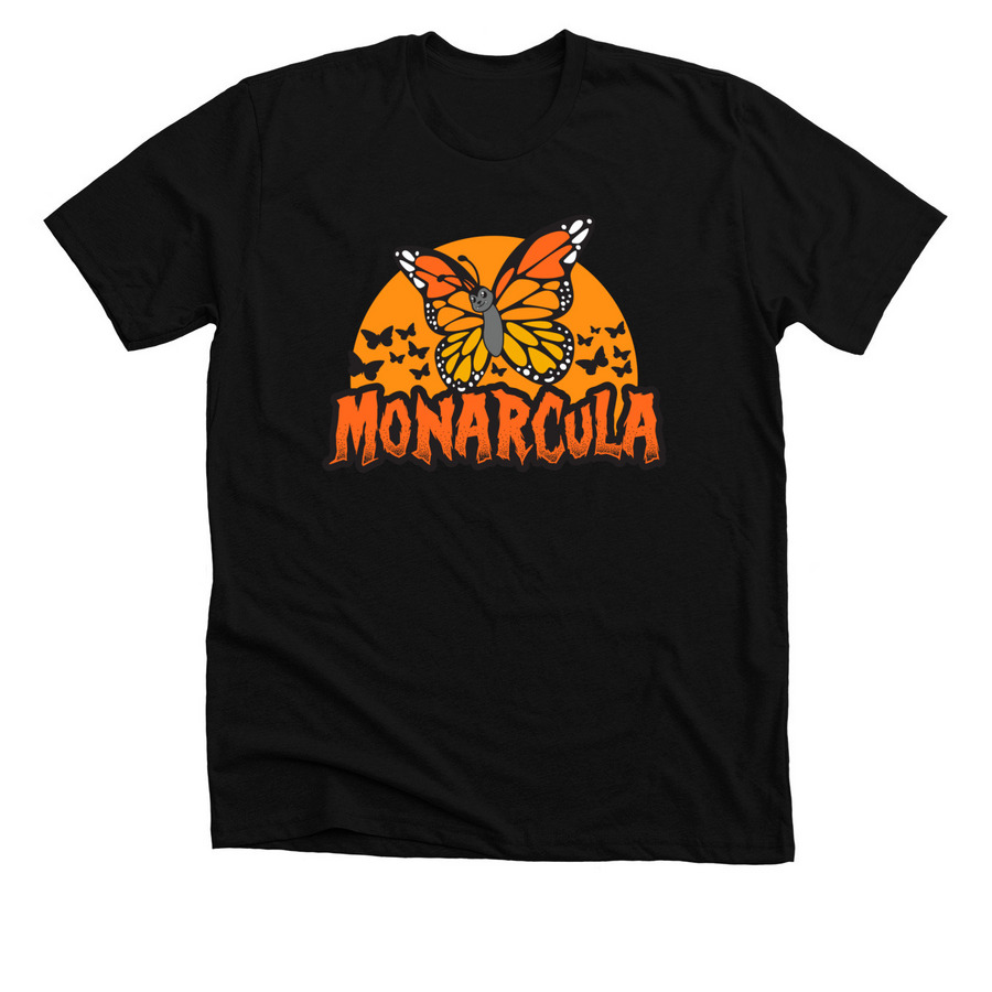 Monarcula and the Batterflies Halloween Tees, a Solid Black Blend Premium Unisex Tee