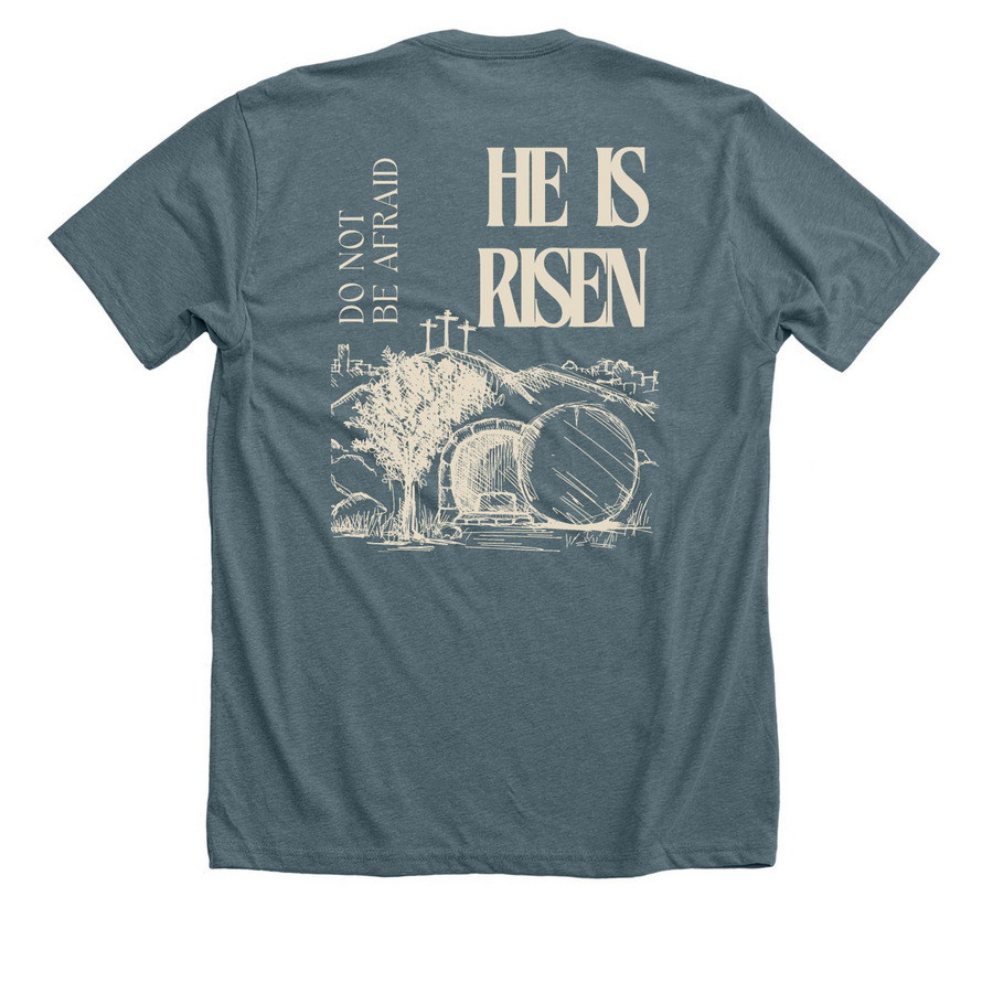 Holy Week 2026 T-Shirt, a Heather Slate Premium Unisex Tee (back-view)