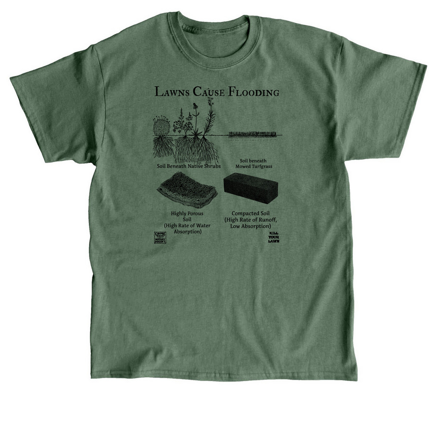 Lawns Cause Flooding (black ink), a Military Green Classic Unisex Tee