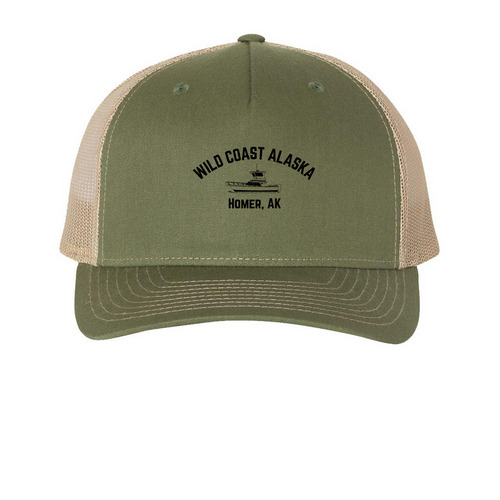 Trucker Hats Classic Series, a Army Olive Green/ Tan Printed Five-Panel Trucker Cap