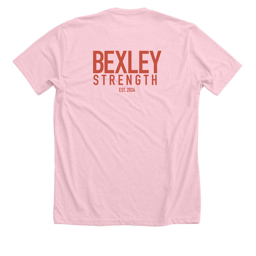 Bexley Strength Bunny, a Heather Pink Premium Unisex Tee (back-view)