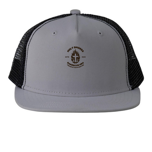 Holy Smokes Trucker Hat, a Grey and Black Printed Trucker Hat